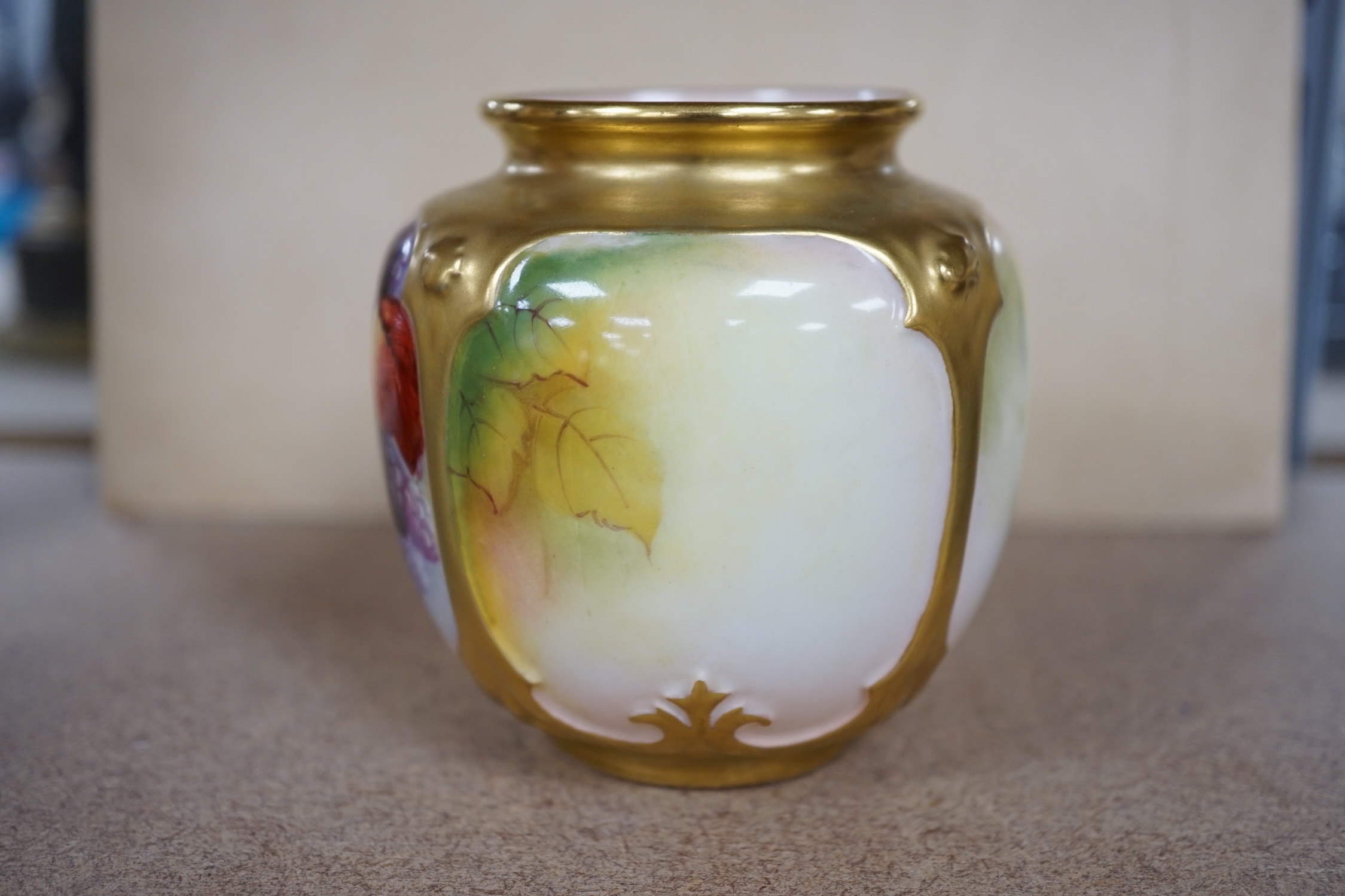 A Royal Worcester ‘Maple’ pot by Kitty Blake, model number 162, 8cm. Condition - good